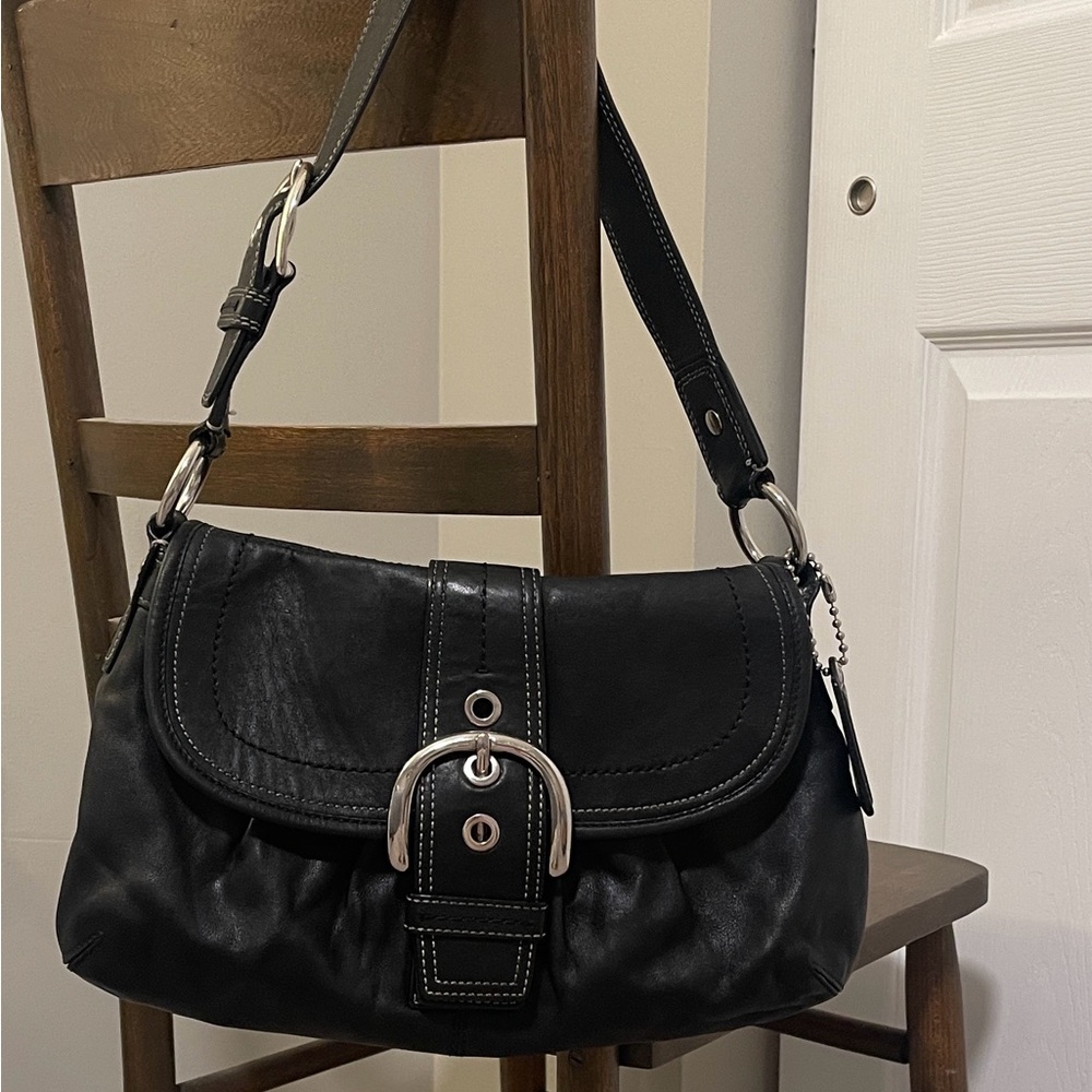 Vintage Black leather Coach Soho Flap Hobo Shoulder Y2K 2000s